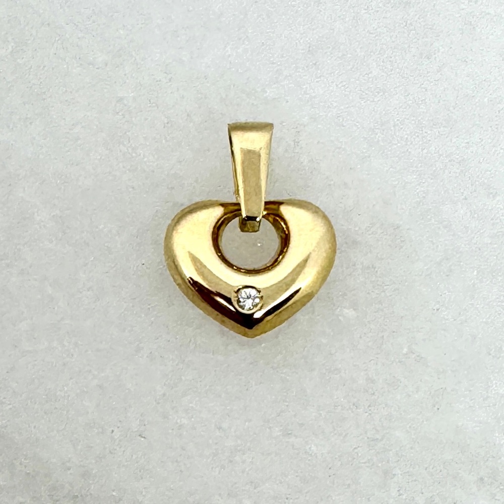 14K Yellow Gold 15mm CZ Puffed Heart Pendant - New, great gift
